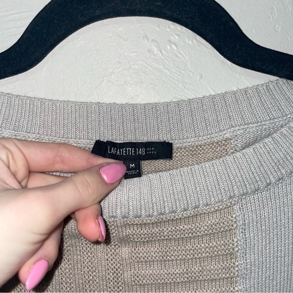 Lafayette 148 Patchwork Neutral Cotton Crewneck Sweater - Picture 3 of 5